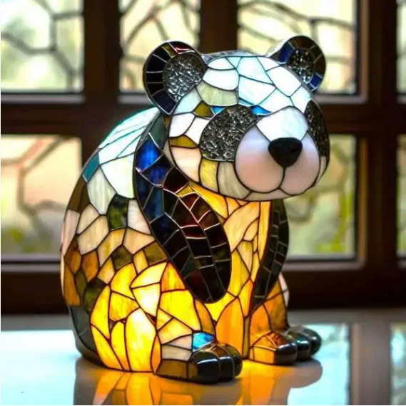 Lámpara de Mesa con Forma de Animal, de Resina y Vidriera.