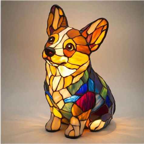 Lámpara de Mesa con Forma de Animal, de Resina y Vidriera.